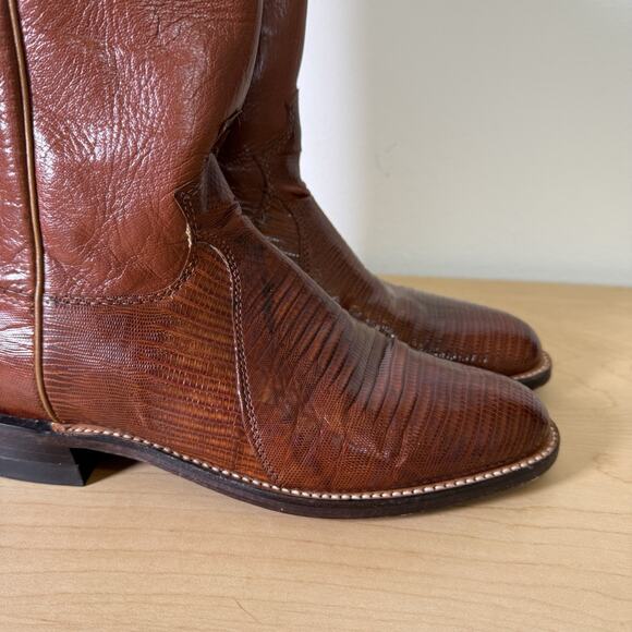 Justin Lizard Boots Women's 7 C Wide 3113 Cowgirl Boots Peanut Brittle Western - Picture 3 of 13